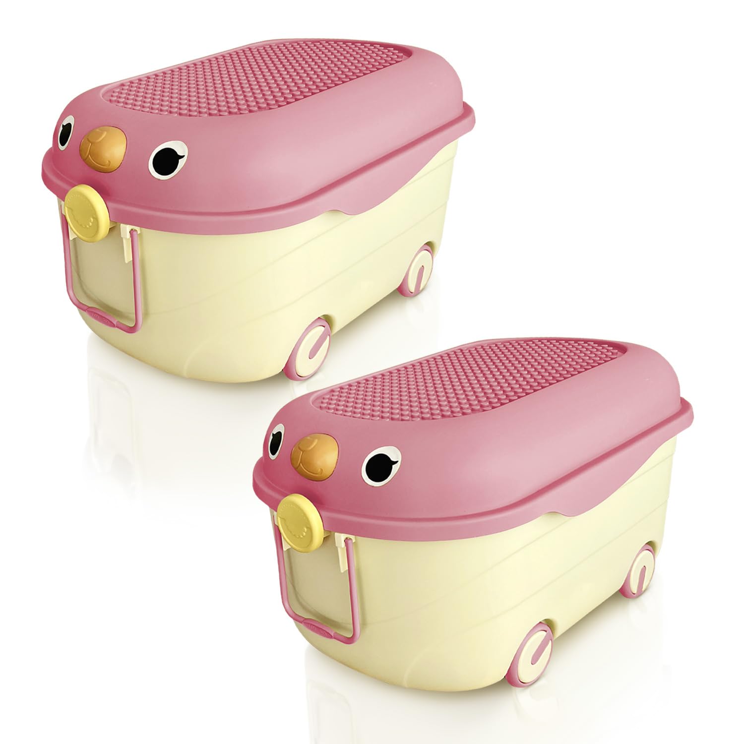 Froppi 70L Toy Box | Toy Storage with Lid | Kids Storage on Wheels | 2 Pack XL Size | Pink | L64 W42 H36 cm