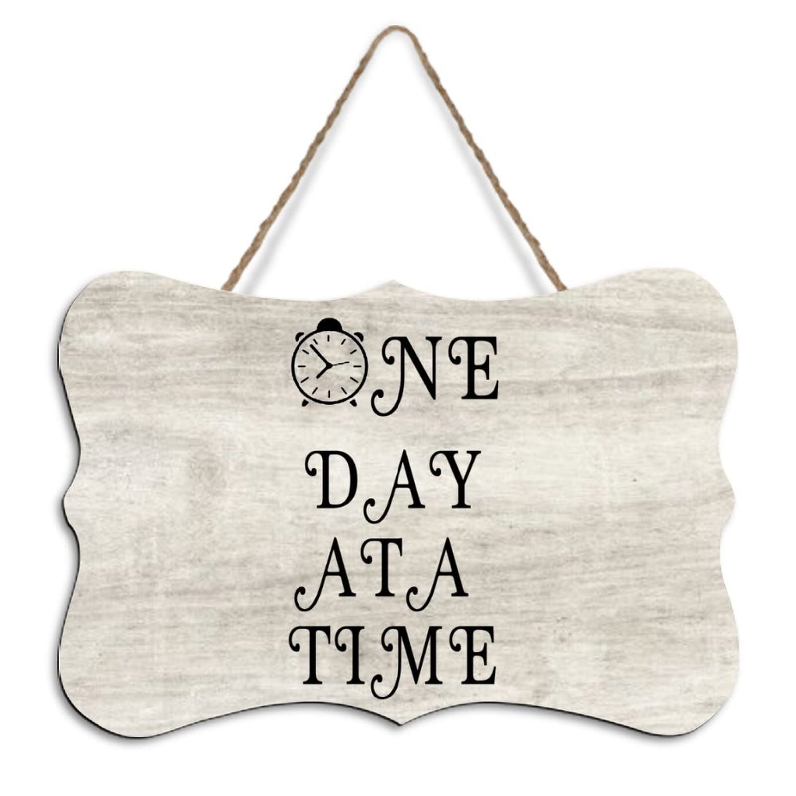 Yelolyio Rustic Hanging Wood Sign One Day At A Time Wooden Plaque Sign Home Wall Art Decor For Living Room Bedroom Farmhouse Office 4"X6"
