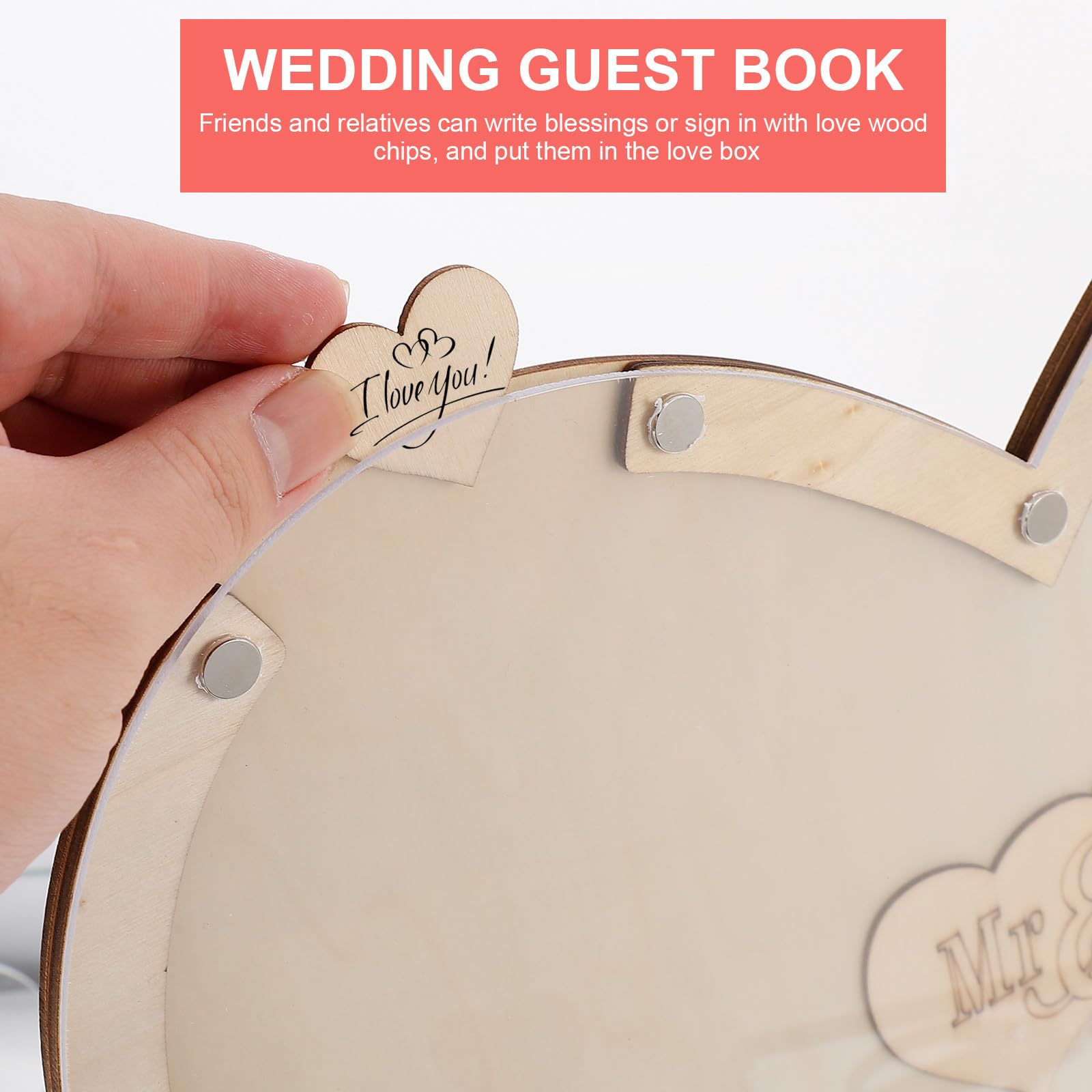 iplusmile Libro de Invitados de Boda en Madera Forma de Corazón, Accesorios DIY para Decoración y Recuerdos en Bodas Rústicas