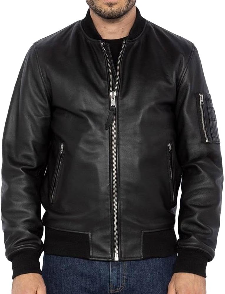 LCBOMBA Men's Black Leather Jacket