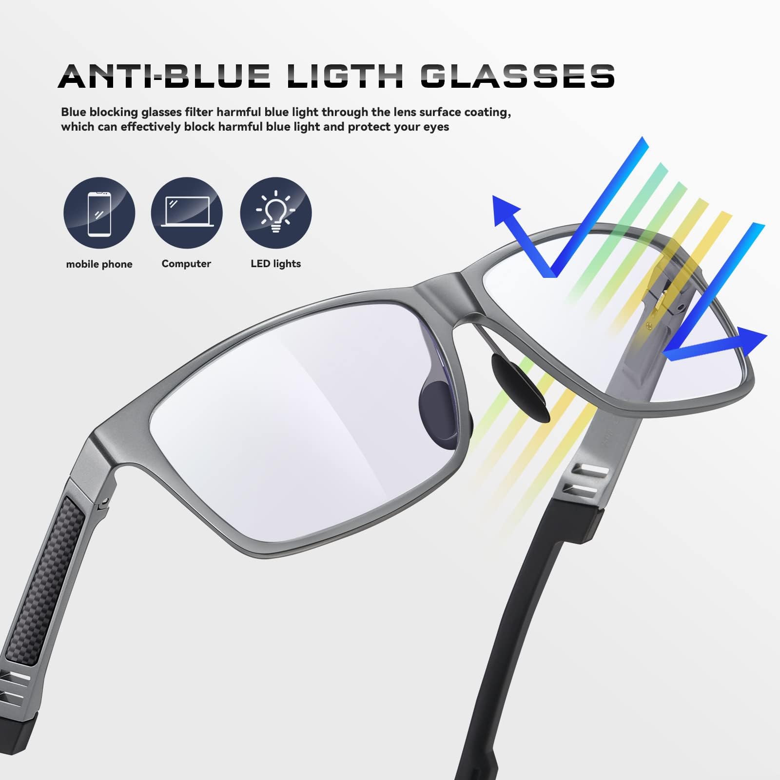 Gafas con bloqueo de luz azul para hombre y mujer, gafas de juego, gafas de pantalla de ordenador, marco de metal