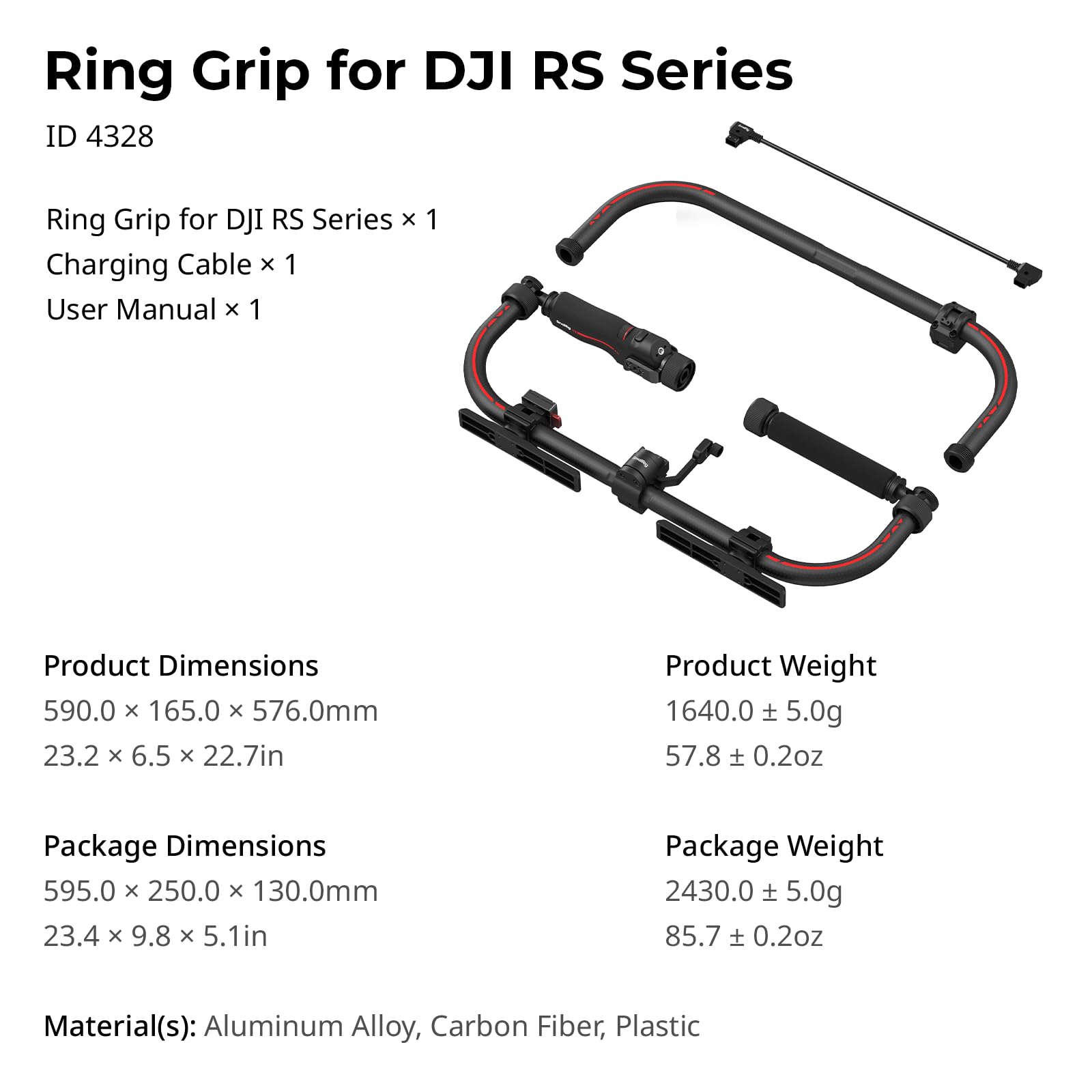 SMALLRIG Stabilisator Handringgriff für DJI RS 2 / RS 3 Pro/RS 4 / RS 4 Pro/RS 5 Gimbal, unterstützt Diverse Steuerungsmöglichkeiten, integriertes, faltbares Design, max. Traglast 8 kg - 4328