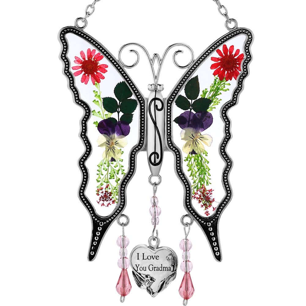 KY&BOSAM Suncatcher I Love You Grandma Butterfly Mother`s Day Gifts Grandma Gift Sun Catcher Hanging Wind Chime Ornament for Window Gift for Friend Mother`s Day Valentine’s Day Birthday