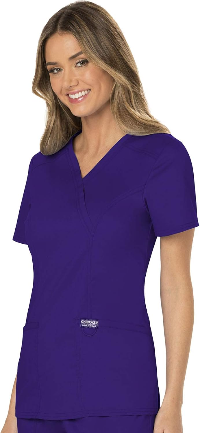 Mock Wrap Scrubs for Women Workwear Revolution, Soft Stretch, Easy Care WW610 X-Small Grape