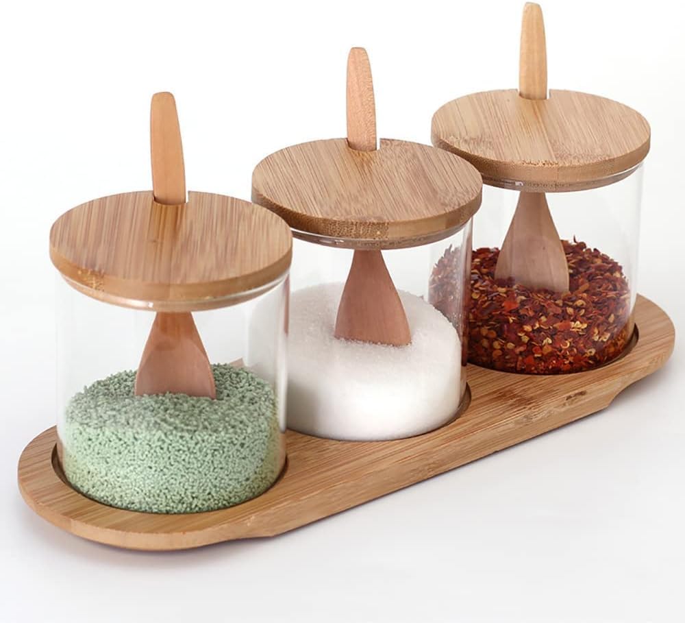 Amazon.com: Glass Container Box with Wooden Lid 10.14 fl oz (300 ml ...