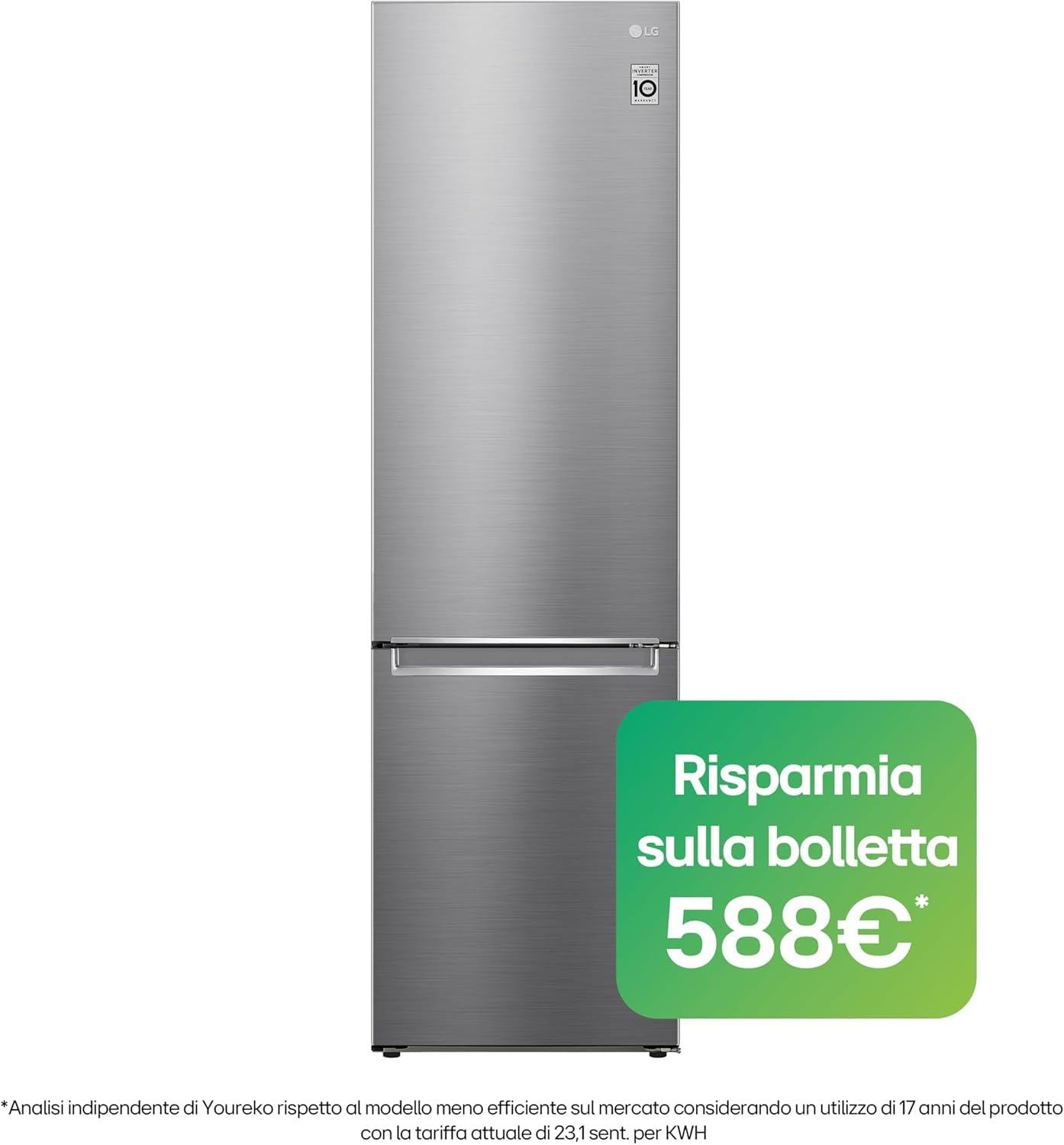 LG GBB62PZGGN Frigorifero Combinato Total No Frost con Congelatore, 384 L, 35 dB, Compressore Smart Inverter, Linear Cooling, Door Cooling, Fresh Converter - Frigo con Freezer e Display LED Interno