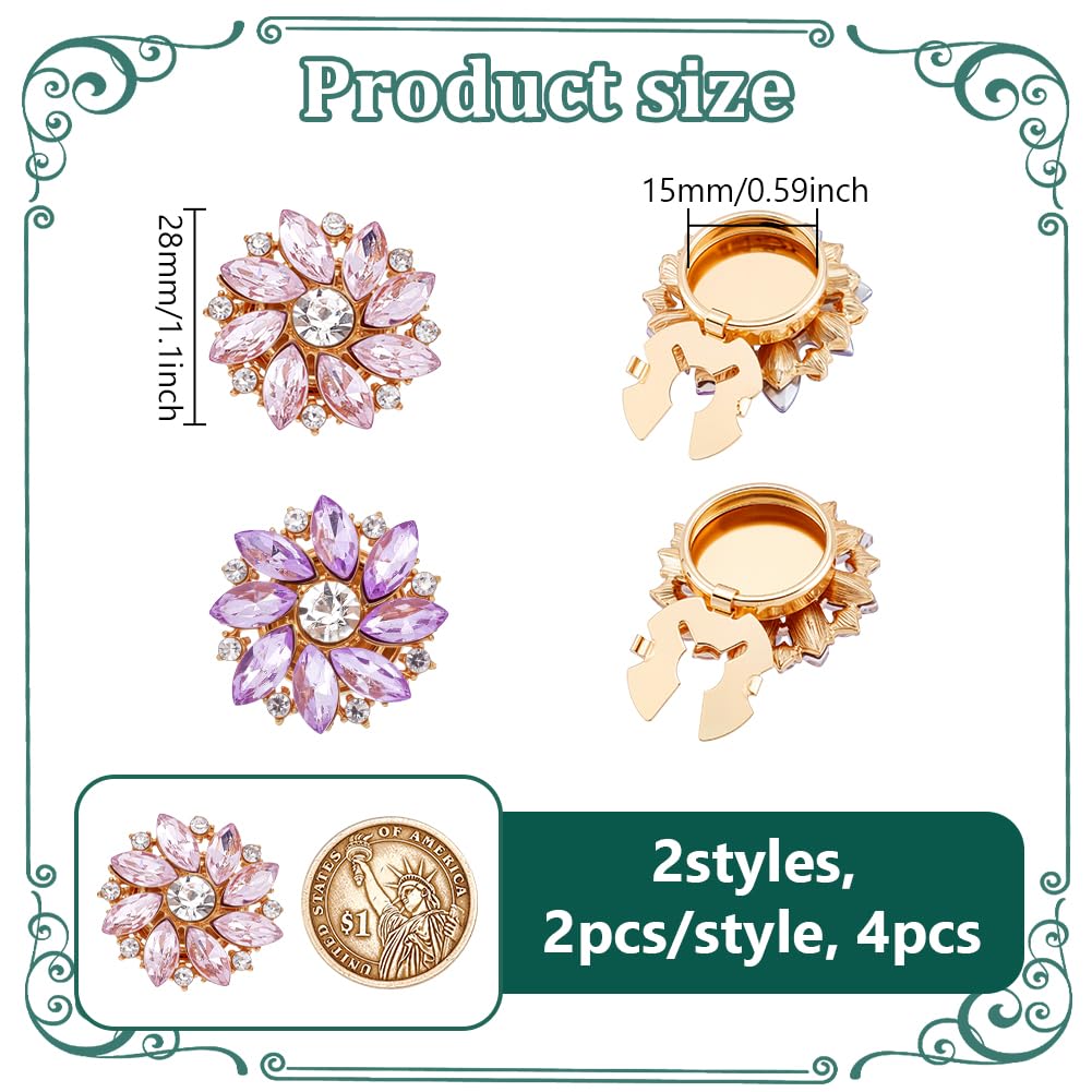 NBEADS 4 Pcs 2 Styles Rhinestone Buttons Cover - Image 2