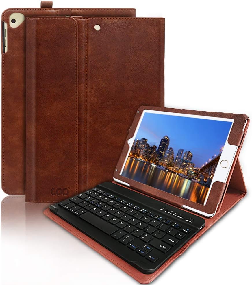 iPad 9.7 Keyboard Case 2018 with Wireless Keyboard,COO Bluetooth Keyboard for iPad 2018 (6th Gen)/iPad 2017 (5th Gen)/iPad Pro 9.7/iPad Air 2&1,Built-in Pencil Holder (Brown)