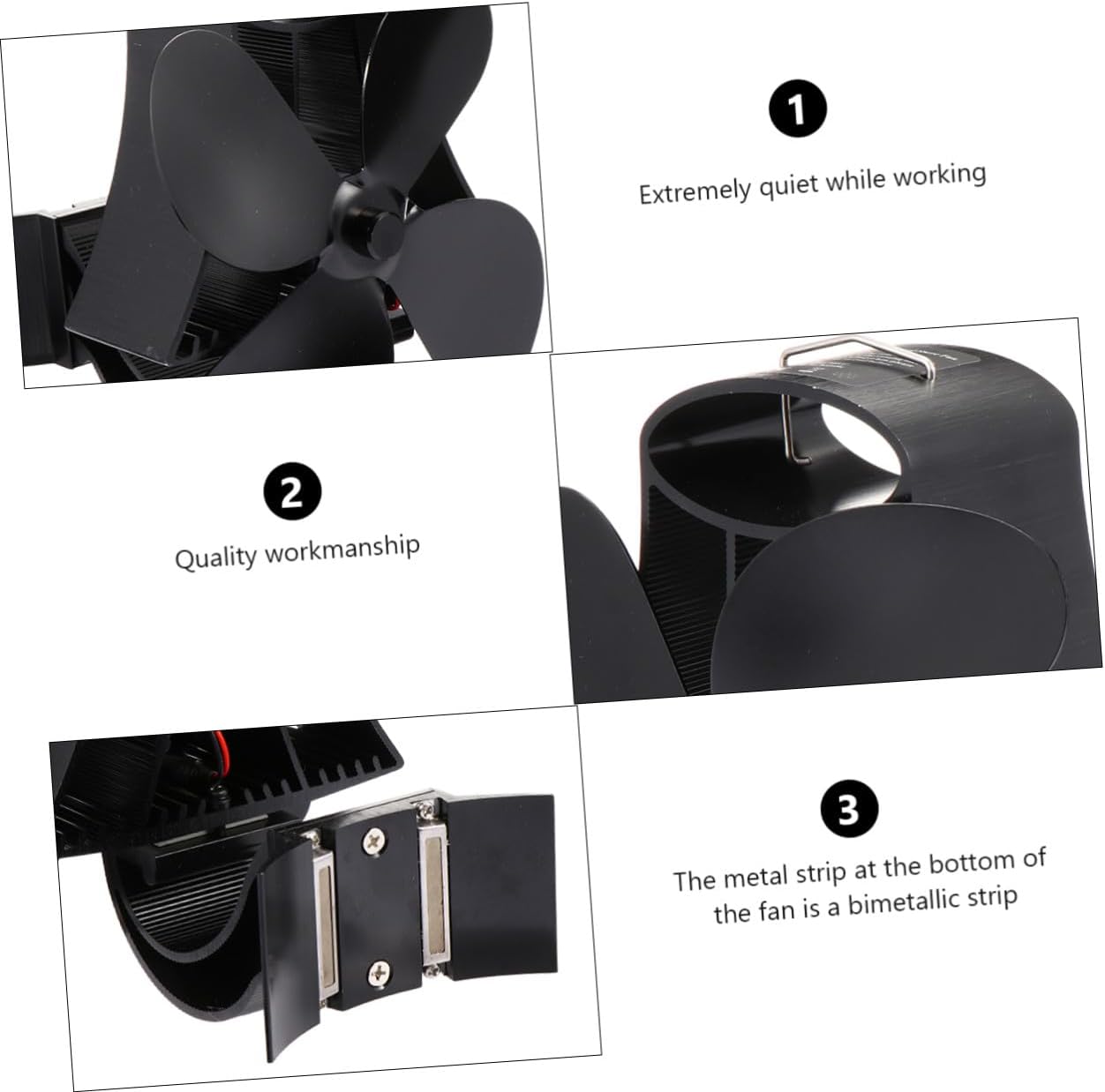 Fireplace Stove Fan Heat Powered with 4-blade Design, High Temperature Magnetic Thermal Power Fan, Black, Eco-friendly for Wood Stove Heating