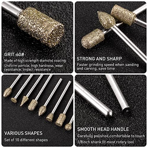 Diamond Schleifstifte Set, 20Pcs Rotationsfräser Bohrfräswerkzeug Set mit 1/8 Zoll Schaft für Stein, Keramik, Glas, Schnitzen, Schleifen, Polieren, Gravieren