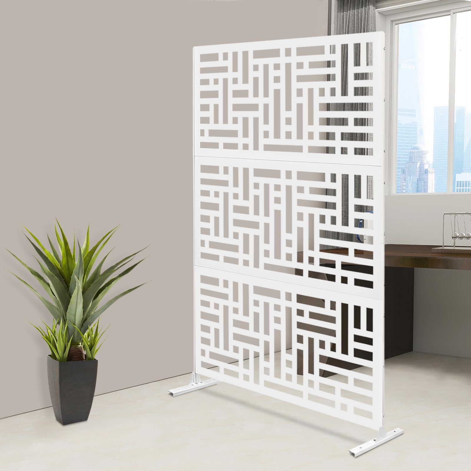 Paravent - Divisorio in metallo, per interni e giardino, divisorio decorativo autoportante, con supporto per balcone, terrazza, vasca idromassaggio, divisorio, 120 x 40 x 190 cm