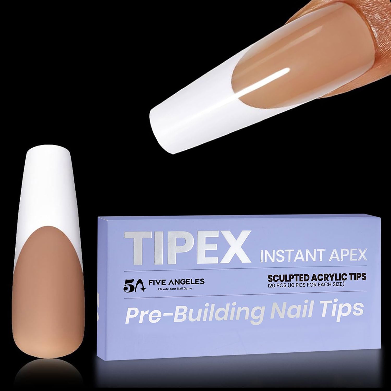 Tipex Instant Apex Nail Tips,Press on Nails French Tip Long Coffin Thicker Acrylic Nails,Strong Full Cover Gel Nail Pre-etched False Nail Extensions,Matte Underside 48Pcs
