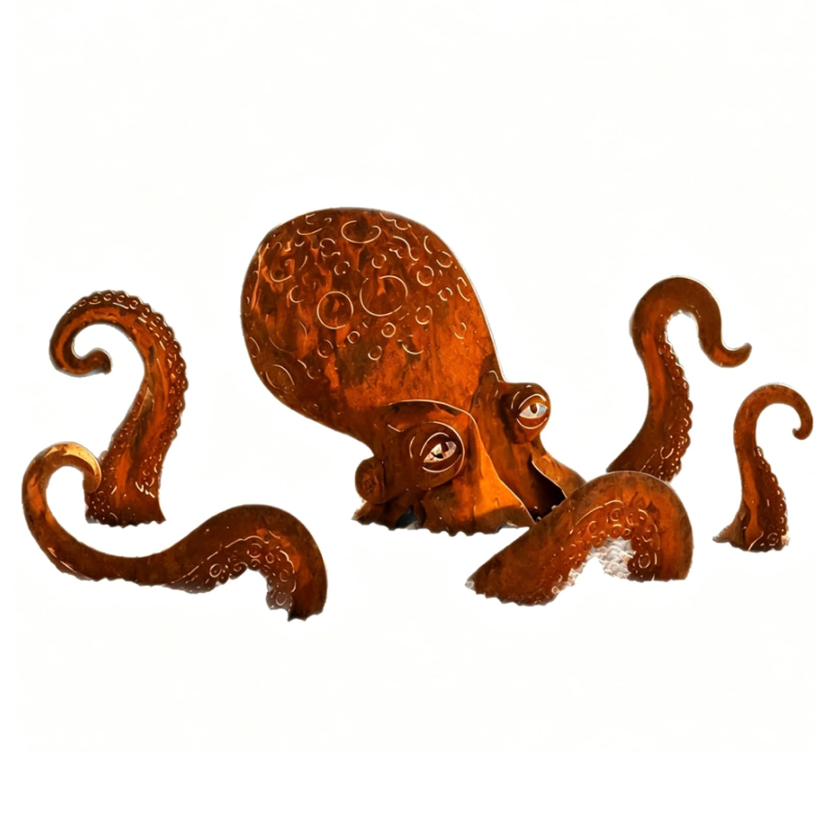 Rust Patina Giant Squid Garden Sculpture, Metal Octopus Outdoor Yard Art