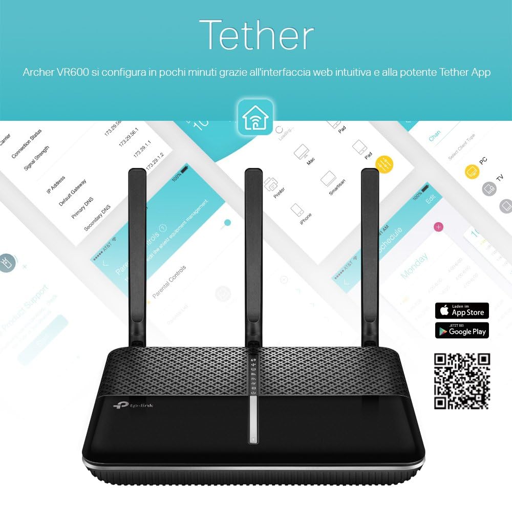 TP-Link Archer VR600 Modem Router VDSL/ADSL, Wifi Dual Band AC2100, 4 Porte Gigabit, 1 USB 3.0 (Verifica compatibilità con la tua linea)