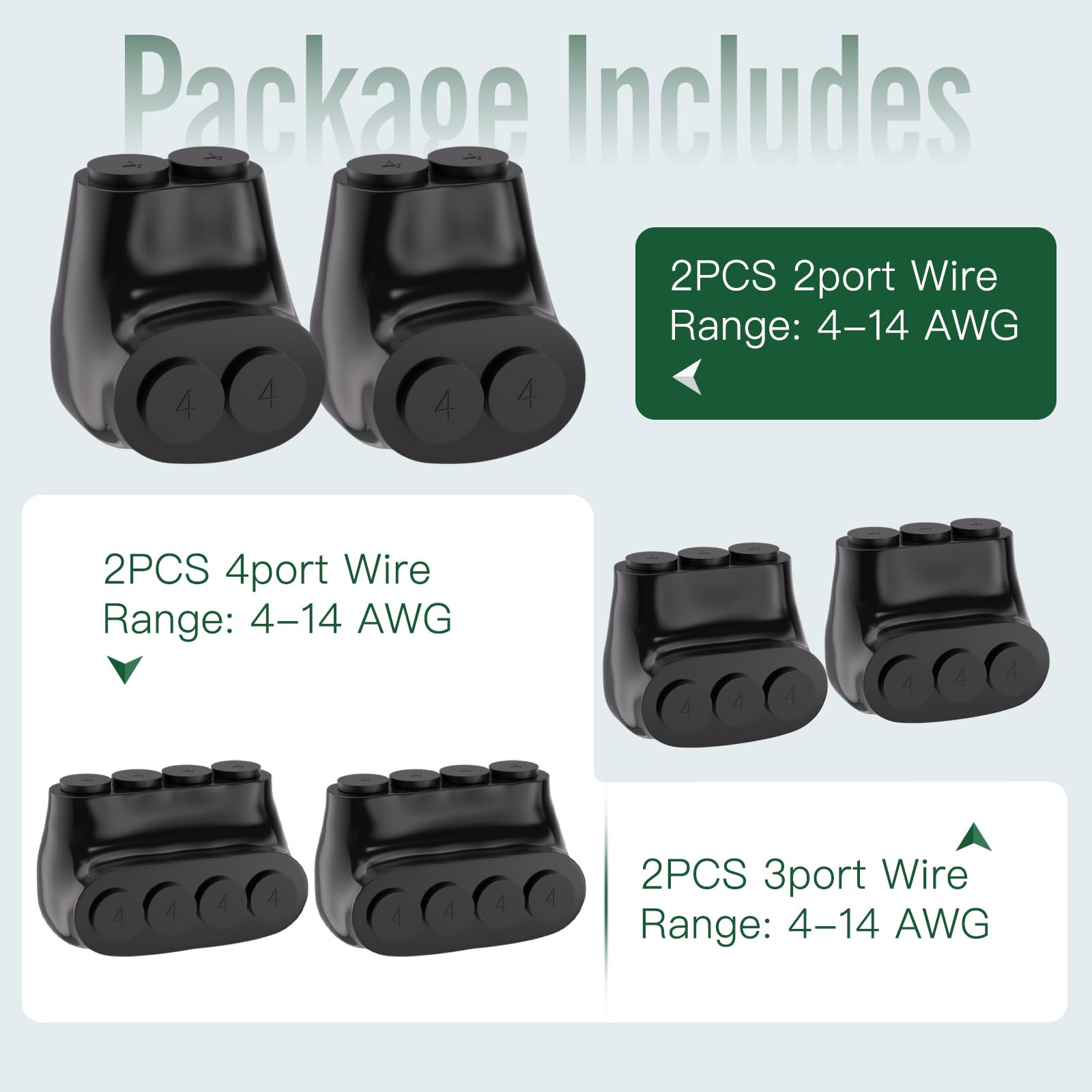 Lot de 6 connecteurs isolés à 2 ports, 3 ports, 4 ports 4-14 AWG, connecteur d'épissure électrique, revêtement en vinyle noir, double nominale pour fils de cuivre et d'aluminium