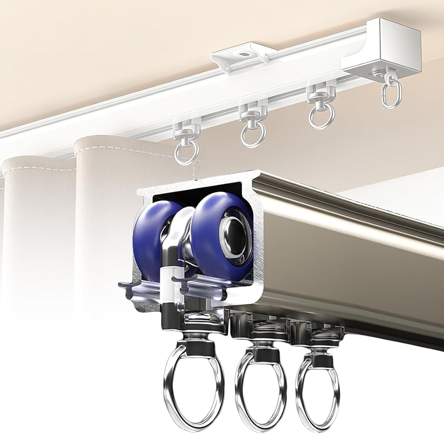 Heavy Duty Ceiling Curtain Track - 5.5M Aluminum Rail with Silent Gliders, 100kg Capacity, Wall Mounting, Durable Alloy Build, Perfect for Hotels, Hospitals, Garages (Champagne)