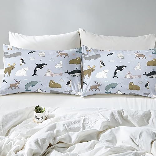 Miniatura 4 de Sábana bajera ajustable de animales tamaño matrimonial con diseño de pingüinos de dibujos animados para niños, juegos de ropa de cama de vaca de las