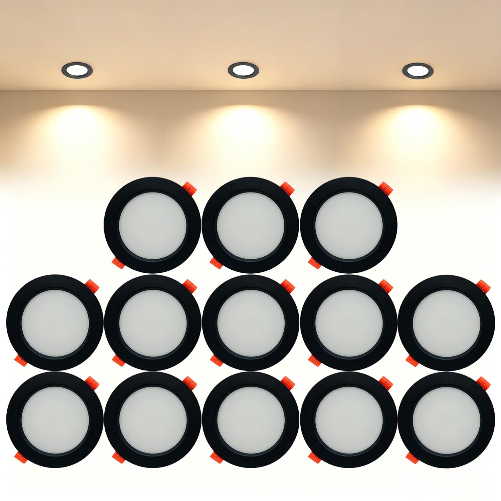 VOGHMOLD 24W Ultra Slim LED Downlight Recessed Ceiling Light 8 inch, 3000K Spot Lights Black Aluminum Trim, Cut Φ190-210mm, AC110-240V Panel Lighting for Office Hallway Closet, 13 Pack