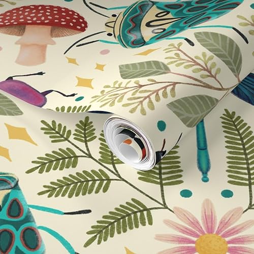 Miniatura 2 de Spoonflower Muestro de papel tapiz extraíble  insecto damasco insecto botánico grande Jumbo polilla mariposa bosque hongo beige verde azul papel