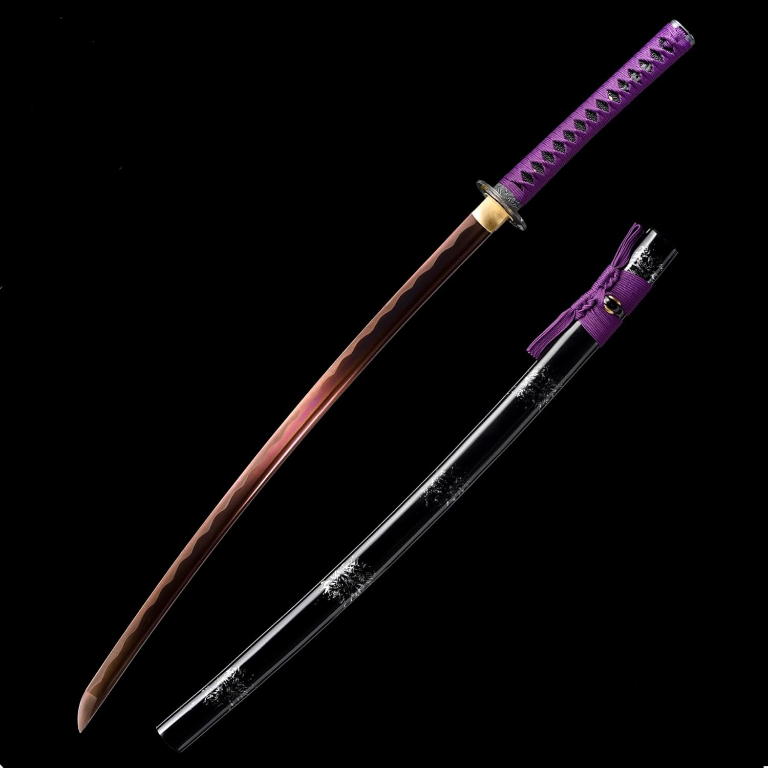 Traditional Heat/Clay Tempered Hand Forged Katana Sword | Real 1060/1095 T10 High Carbon Steel Sharp Full Tang Katanas | Practical Authentic Japanese Samurai Swords Slivery Tsuba Clay Tempered