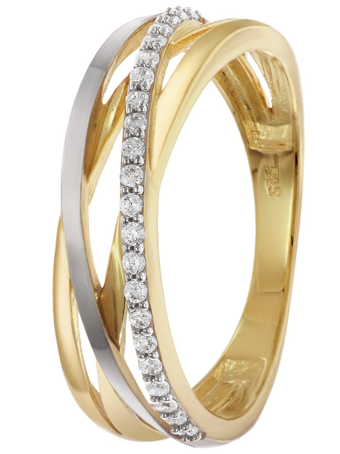 trendor Damenring 925 Silber Vergoldet Bicolor Zirkonia-Ring 28016 | zauberhaftes Accessoire für Frauen, wunderschönes Schmuckstück,