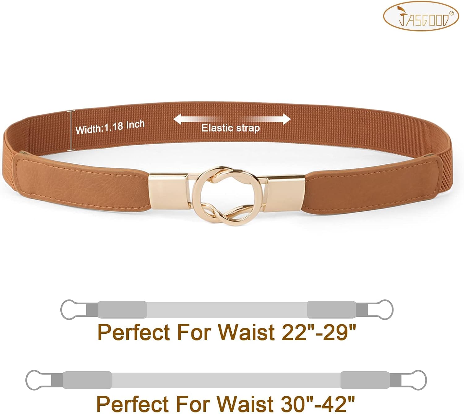 JASGOOD Women Retro Fashion Elastic Belt Stretchy Skinny Waist Belt for Dress Jeans Pants with Metal Gold Buckle - Image 5