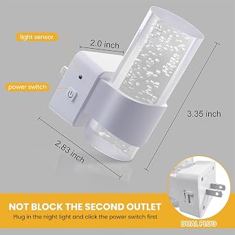 2 Pack LED Night Light Plug in, Auto Dimmable Night Light with Light Sensor & Slide Dimmer, 3000K Warm White Soft Glow 1W Energy Saving Nightlight for Bedroom Bathroom Hallway Stairs Kids Room Nursery