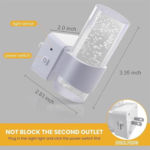 2 Pack LED Night Light Plug in, Auto Dimmable Night Light with Light Sensor & Slide Dimmer, 3000K Warm White Soft Glow 1W Energy Saving Nightlight for Bedroom Bathroom Hallway Stairs Kids Room Nursery