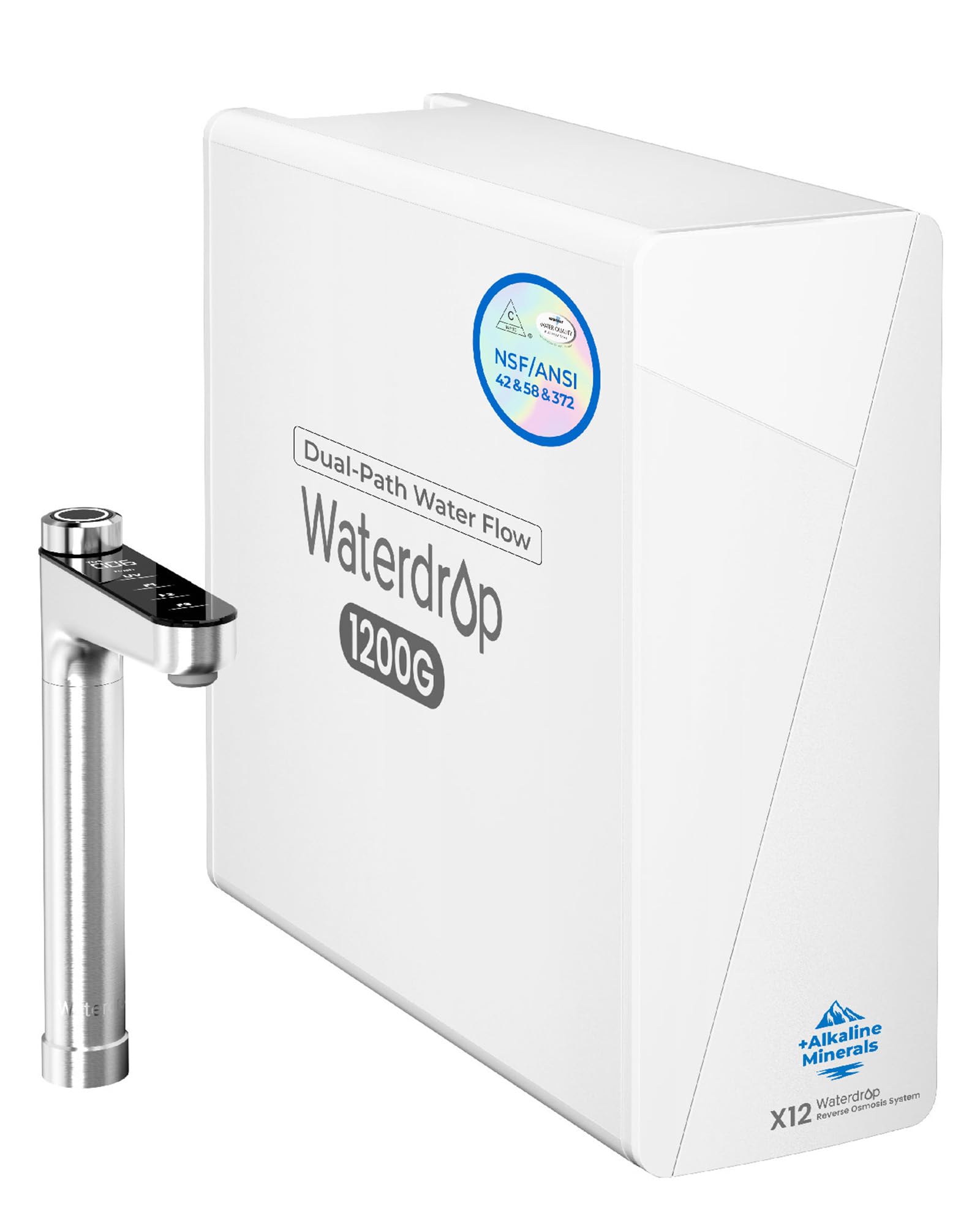 Waterdrop X12-PRO Dual Flow Reverse Osmosis Water Filter, Alkaline Mineral, 1200 GPD Tankless RO System, 11-Stage RO Water Filter, Smart Faucet, BPA Free, Attaches to Your Existing Kitchen Faucet