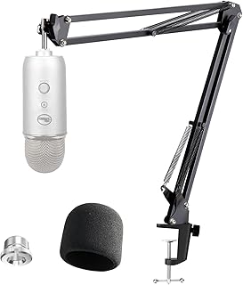 YOUSHARES Blue Yeti Boom Arm with Pop Filter -Blue Yeti Stand with Windscreen for Blue Yeti, Yeti Pro USB Microphone