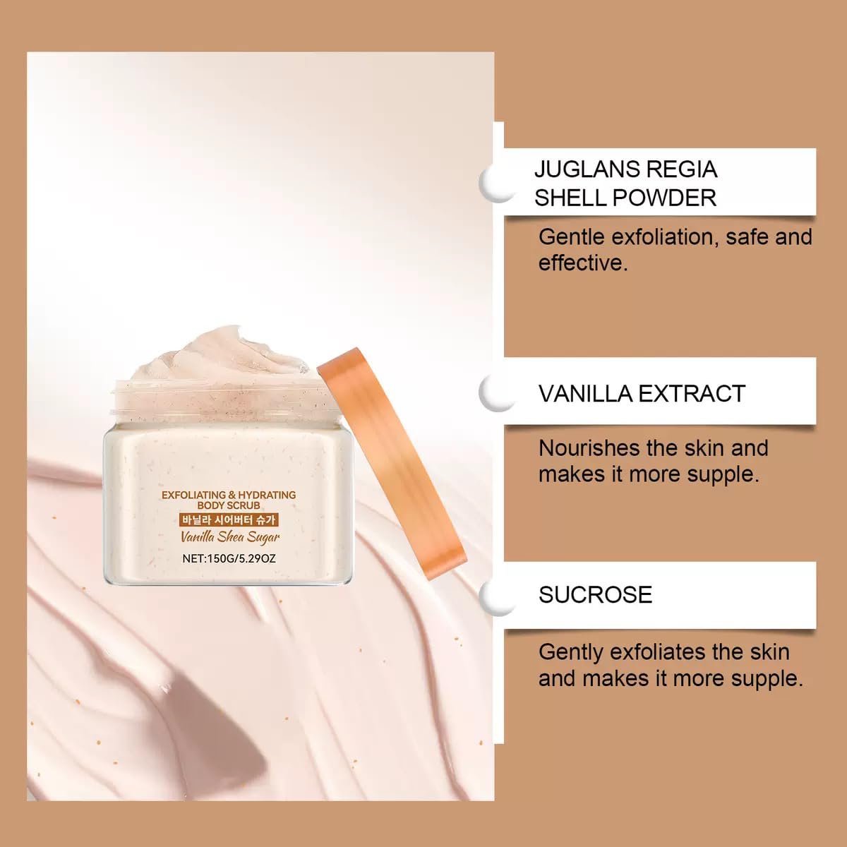 Waniliowy peeling do ciała, koreański środek do mycia twarzy, peeling do ciała, nawilżający i pielęgnujący, do strefy bikini, szyi, suchej i matowej skóry. (3 szt.)