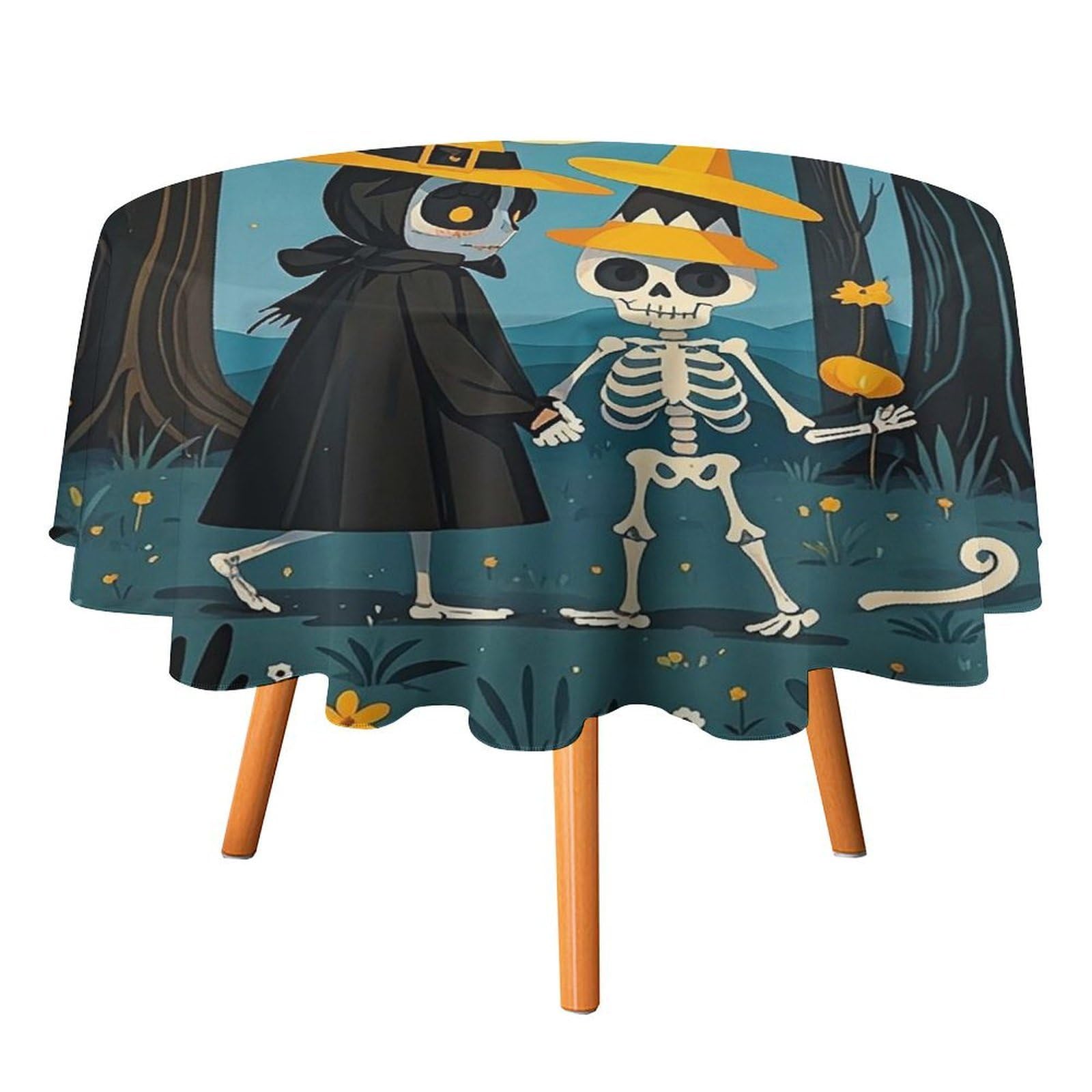 SMAZDFXX The Skull Witch Tablecloth 50x50in Round Table Cloth Durable Polyester, Washable Stain Resistant Table Cover for Indoor Outdoor (Picnic, Dining, Party)