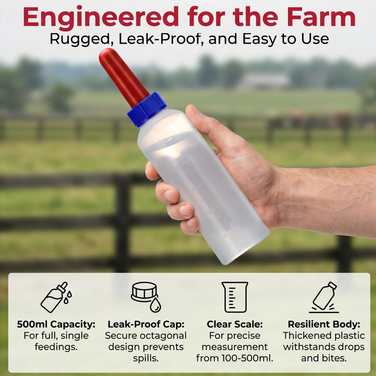 Yardwe Bouteille de traite 500 ml pour veaux, biberon d'élevage nutritif et de lait à nourrir – Idéal pour les petits animaux, les chats, les chiots, les chèvres et les moutons Feeder pratique pour