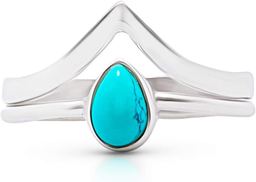 Synthetic Turquoise Ethnic Vintage Gipsy Pear Stone Ring 925 Sterling Silver Tribal Boho Chic