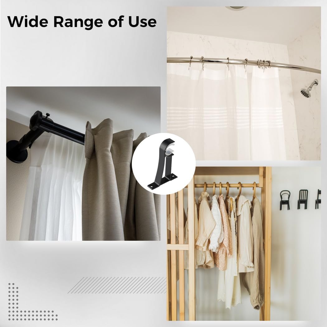 Aluminum Alloy Hooks for Curtain Rods, 6 Pcs Heavy Duty Drapery Rod Holders, Single Curtain Rod Hanging Support, Wall Mounted Curtain Rod Bracket for 0.9 to 1.1 Inches Curtain Rods
