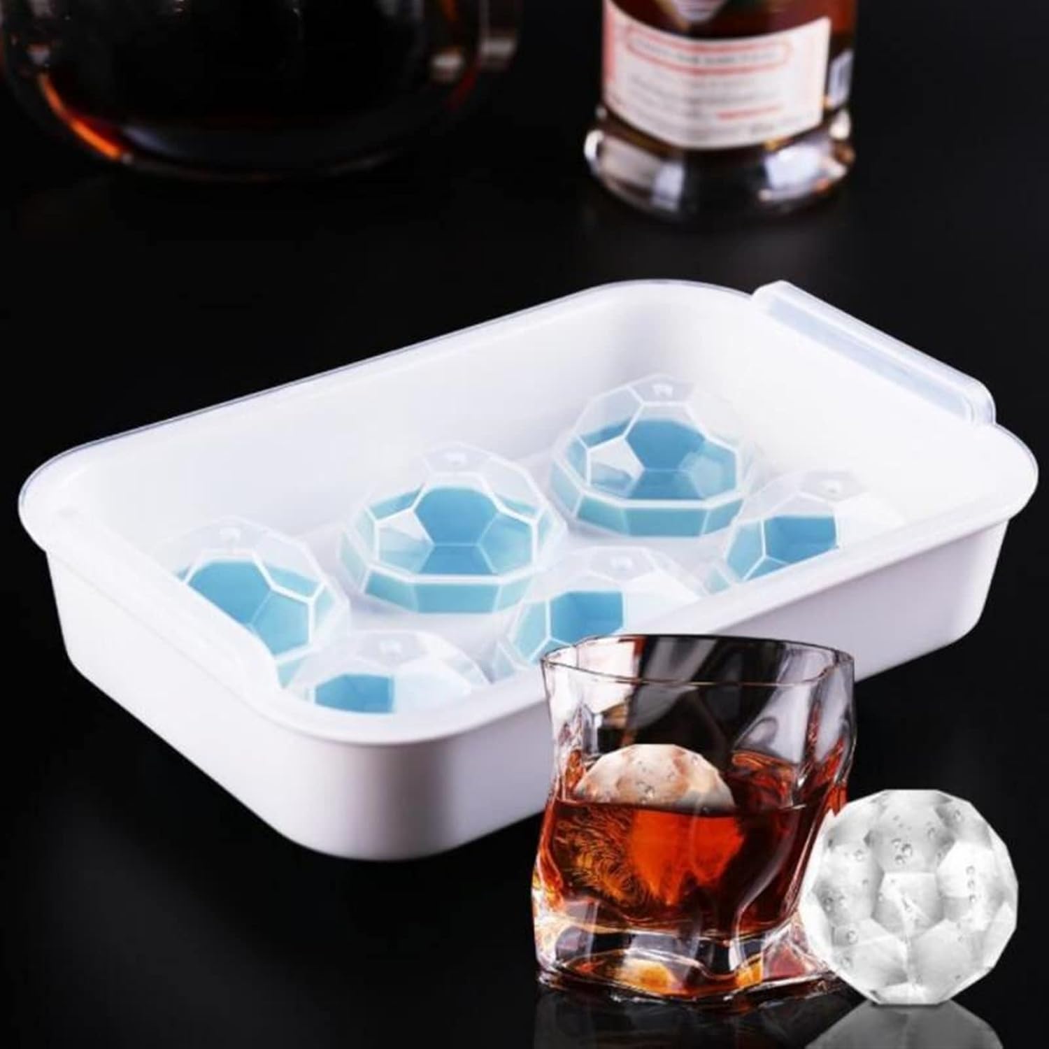 Ice Cube Tray 6 Cavity Whiskey Ice Cube Football Shape Kitchen Tool Silicone Ice Ball With Lid Wine Beer Bar Accessories Ice Cube (Color : Black) (Black)