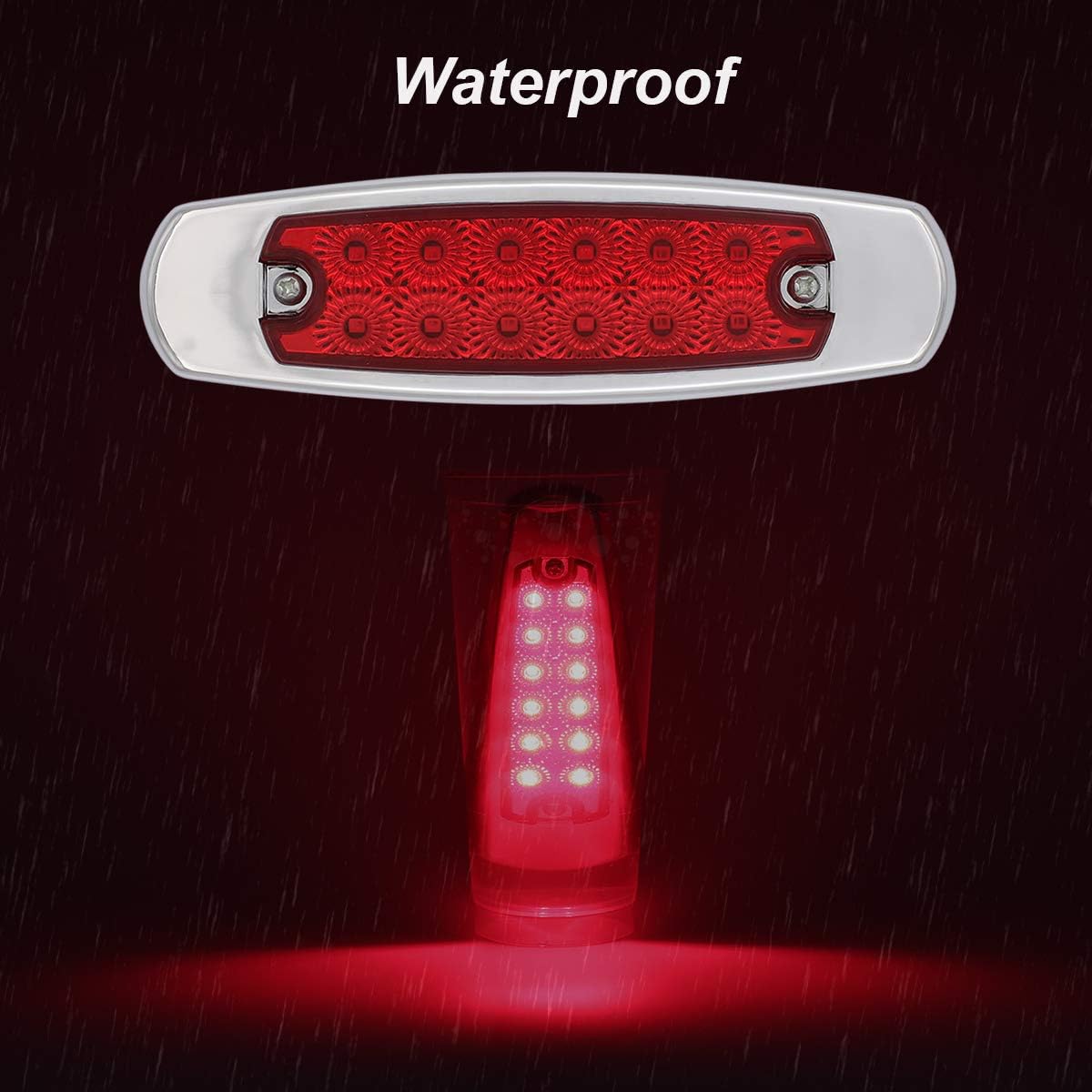 TMH 20 Pcs 6.5 Inch Red LED Rectangle Side Marker Light 12 Diodes Sealed Surface Mount Waterproof for Truck Trailer Bus Lorry Pickup Caravan RV Van Boat 12V DC with Chrome Bezel BB12