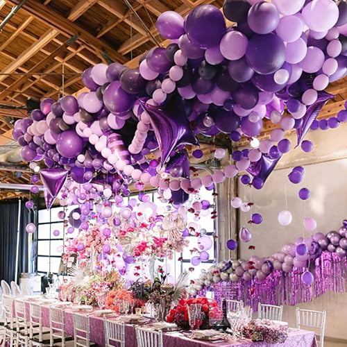 Image of PartyWoo Purple Balloons, 140 pcs Lilac and Metallic Purple Balloons Different Sizes Pack of 18 Inch 12 Inch 10 Inch 5 Inch for Balloon Garland Balloon Arch as Birthday Decorations, Party Decorations