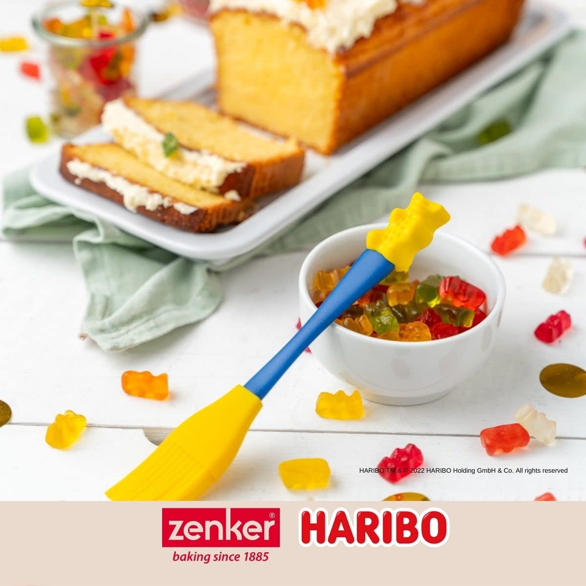 Zenker Meets Haribo pędzel do pieczenia glazury i marynaty – z silikonowym włosiem do precyzyjnego wpinania mięsa, burgerów lub ciasteczek – pędzel silikonowy w stylu Haribo