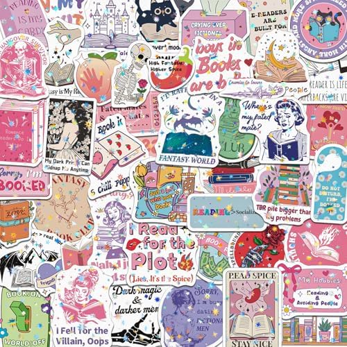200PCS Book Stickers for Adults Dark Romance Bookish Stickers Holographic Reading Sticker Pack for Ebook Readers Water Bottles Laptops Journals
