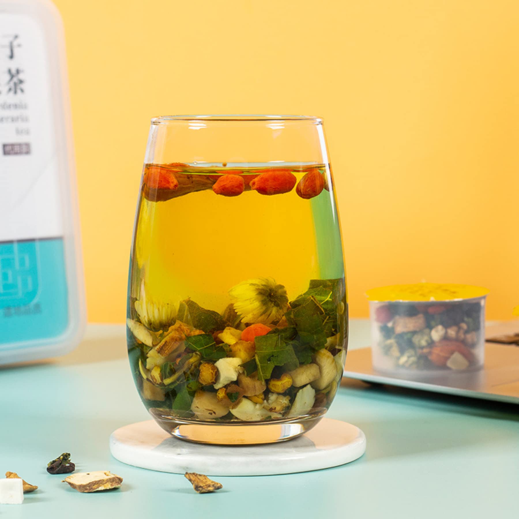 Té De Hierbas Chino Combinado 300g (20g * 15 Latas) Té De Flores, Pequeñas Latas De Té Envasado Portátil