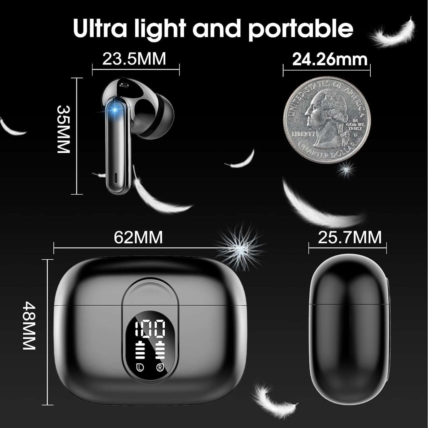 Nuovo Cuffie Bluetooth 5.4, Auricolari Bluetooth Stereo HiFi Con 4 ENC Microfoni Anti-Rumore, Durata 50 Ore Cuffiette In Ear, Impermeabili IP7 Cuffie Senza Fili, Cuffiette Touch Control, LED-Display