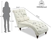 Vista 2 de Tumbona con botones para interiores, tumbona de terciopelo con patas y almohada, respaldo enrollado sin brazos, sofá reclinable para sala de estar