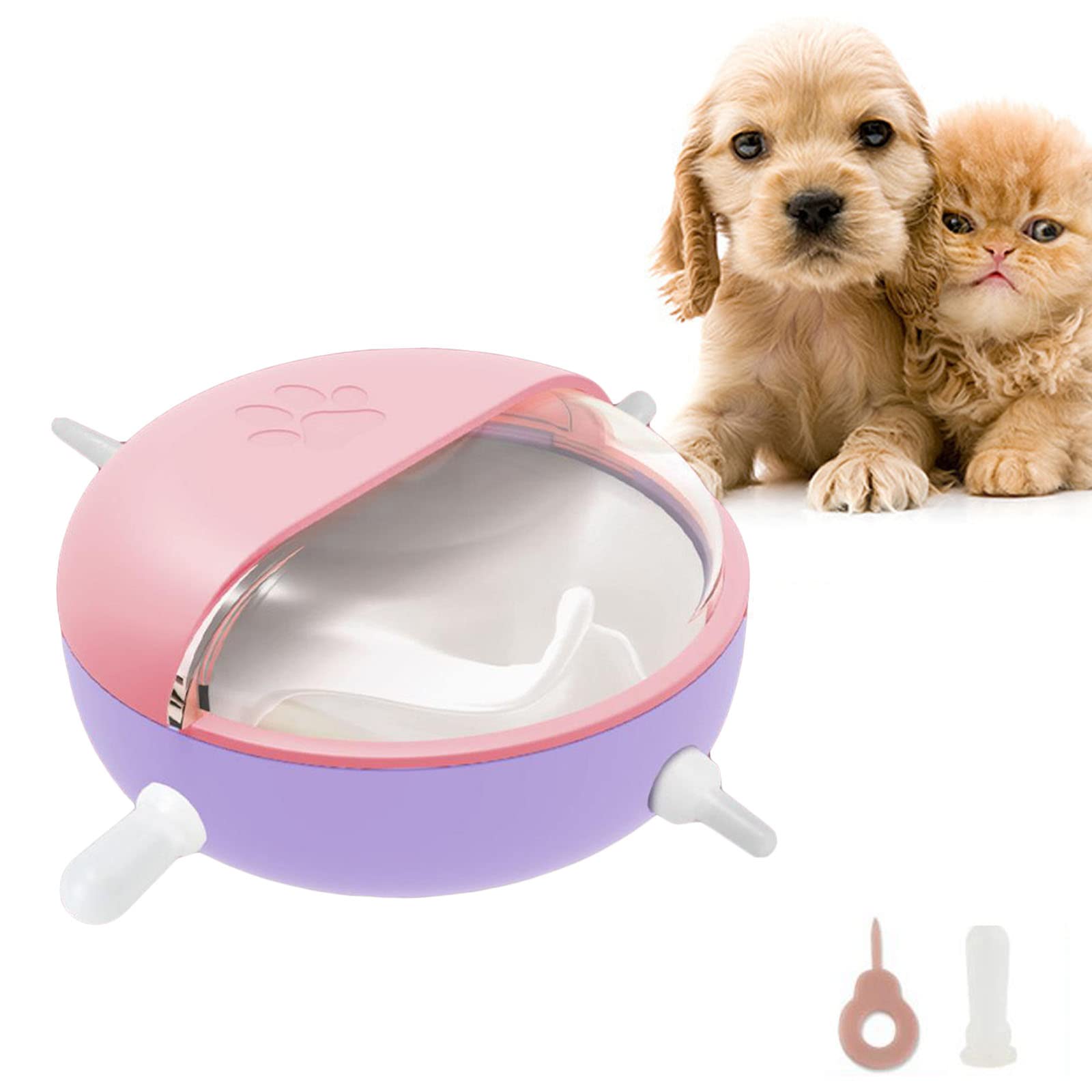 Newborn Kitten Puppy Nipple Feeder, Dog Milk Bottle Silicone Pet Bionic Self Automatic Feeding Milk Bowl with 4 Pacifiers & sucker (Pink)