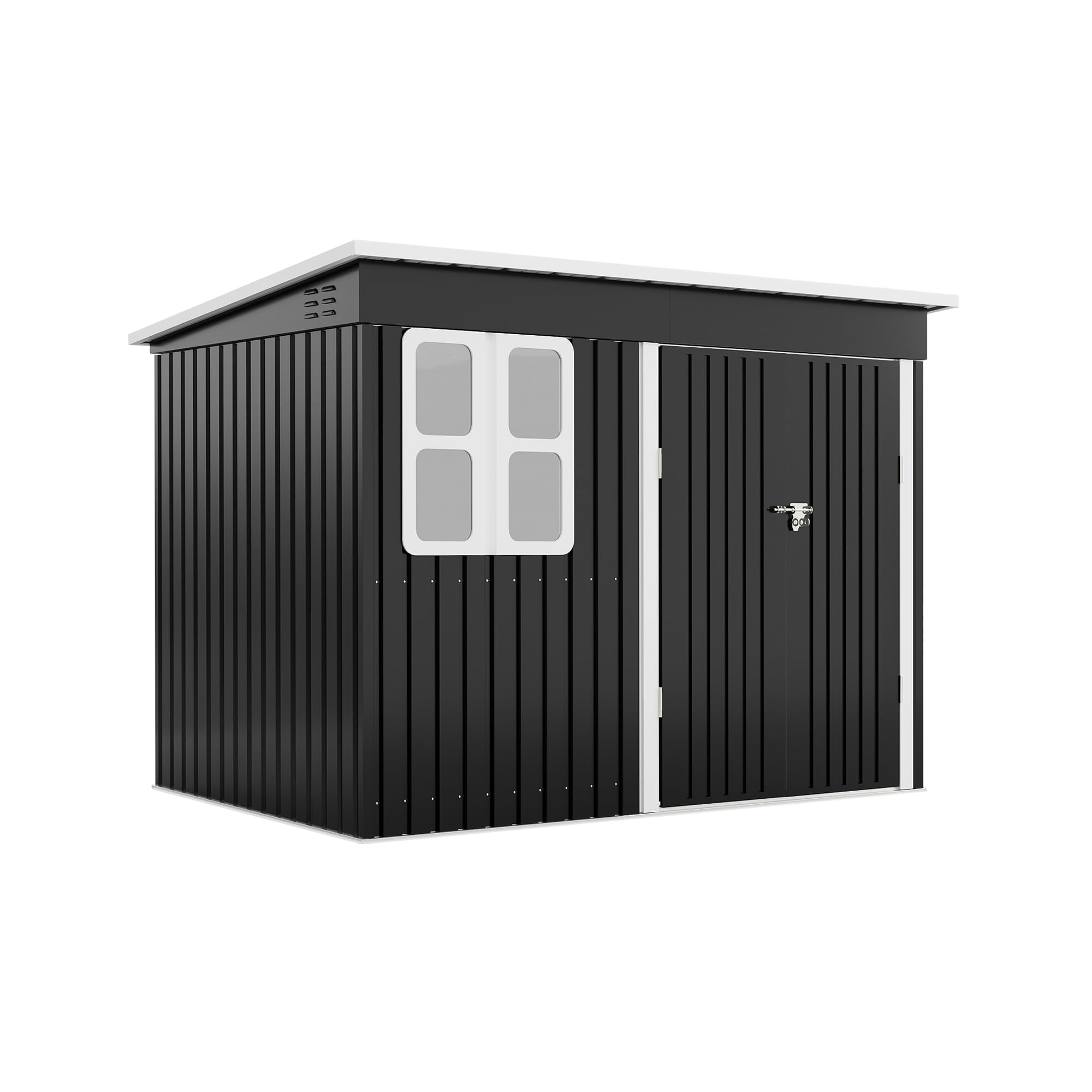 Amopatio Metal Garden Storage Shed 6x4 ft, Outdoor Tool Storage Shed 200x131x192 cm, BikeShed Waterproof with Lockable Door for Winter, Backyard, Patio, Garbage Bin, Tools, Black — view 12