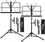 Music Stand, Kasonic 2 in 1 Dual-Use Folding Sheet Music Stand & Desktop Book Stand, Portable and Lightweight with Music Sheet Clip Holder & Carrying Bag Suitable for Instrumental Performance (White)
