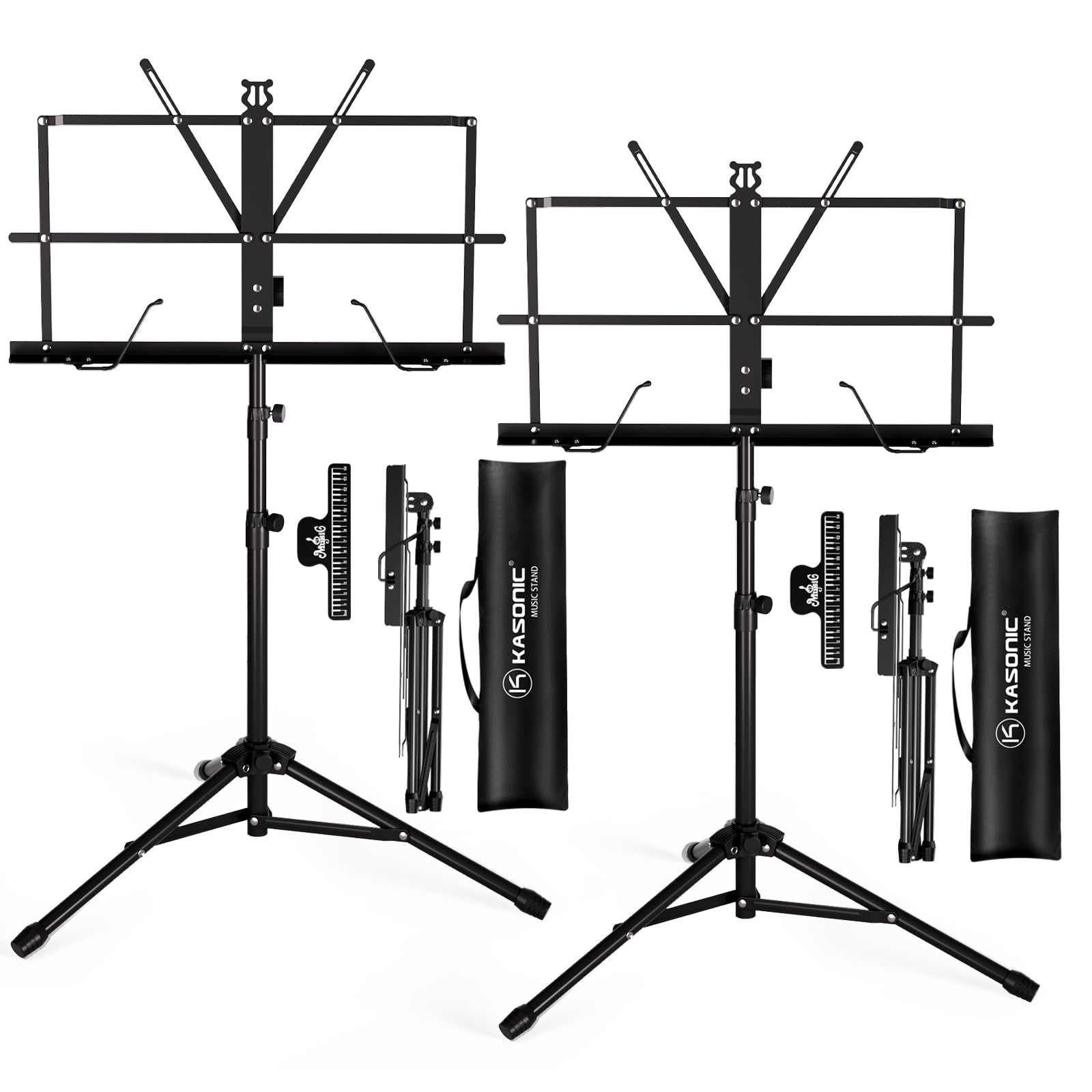 K KASONIC Music Stand, 2 in 1 Folding Sheet Music &amp; Book Stand With Bag
