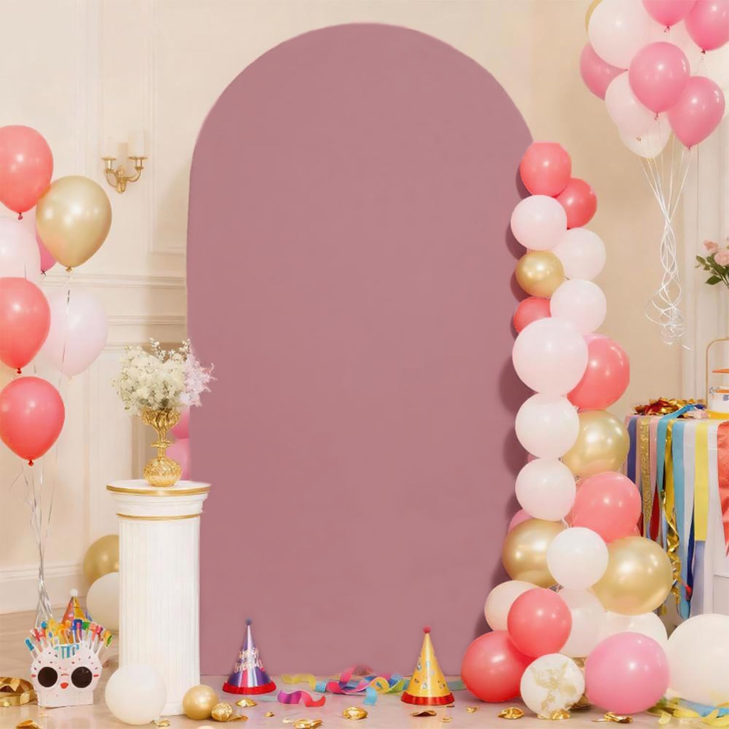 Housse de fond en élasthanne pour arche de mariage - 2 m - Pour réception, fête prénuptiale, fête d'anniversaire, révélation du sexe - Rose poudré