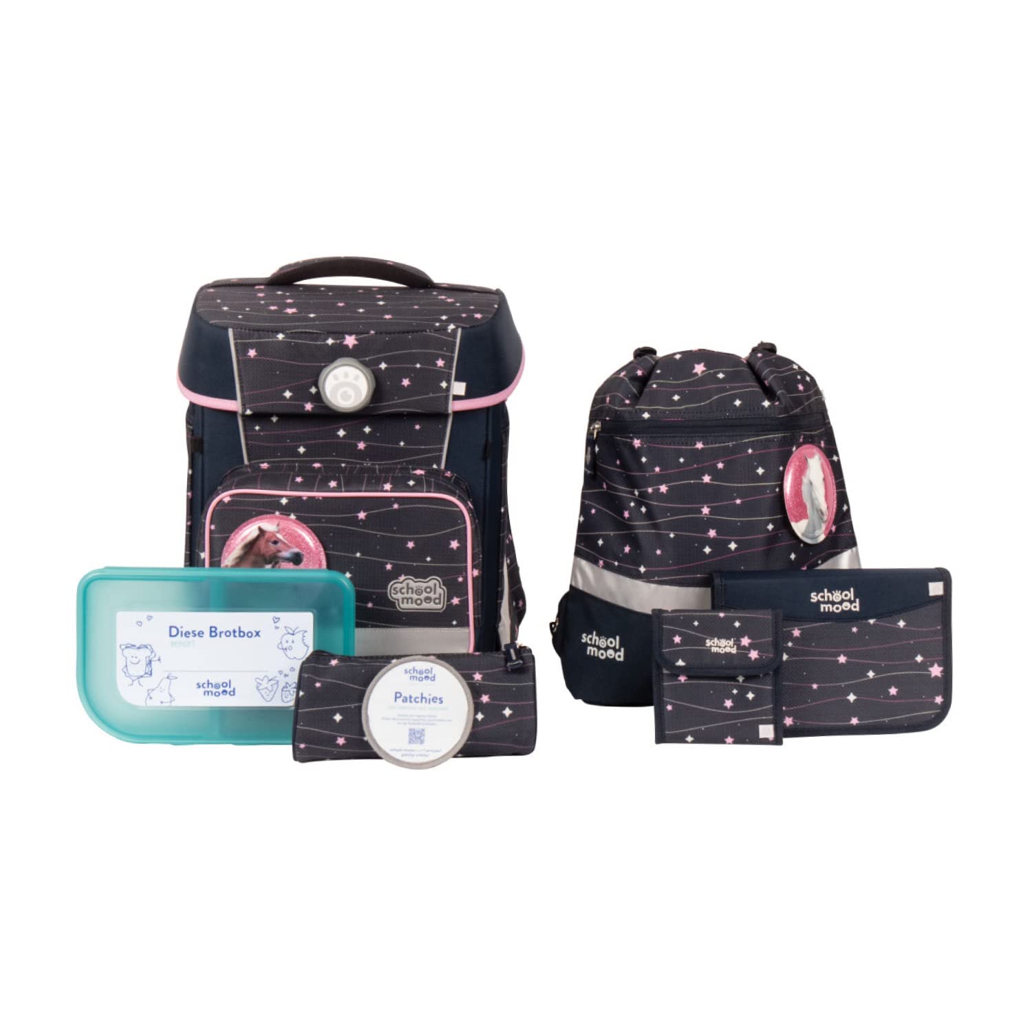 SCHOOL-MOOD - Juego de mochila escolar Pony, 7 piezas - Hero Maxx Air+ - Incluye accesorios - mochila escolar ergonómica para niños y niñas - Mochila escolar para niños de 1ª a 4ª clase Ella (Pony),