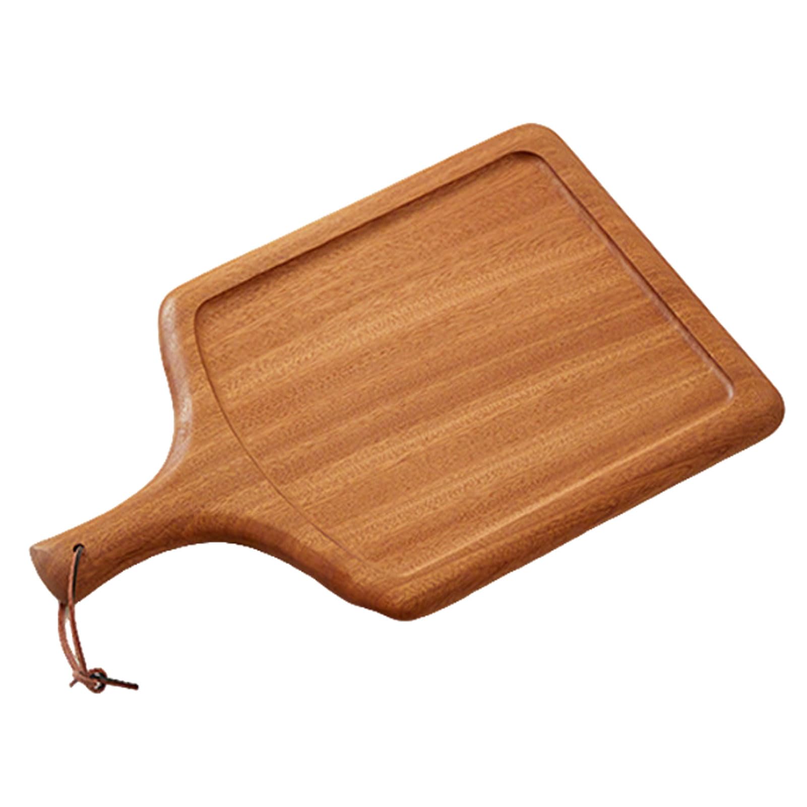 HUHJYUGE Bandeja Madera Decorativa, Bandejas para Servir Comida, Bandeja Redonda de Madera con Asas y Borde Elevado, Vajilla para Pizza, Filete y Queso (Ebony Steak Plate/40x25x2cm)